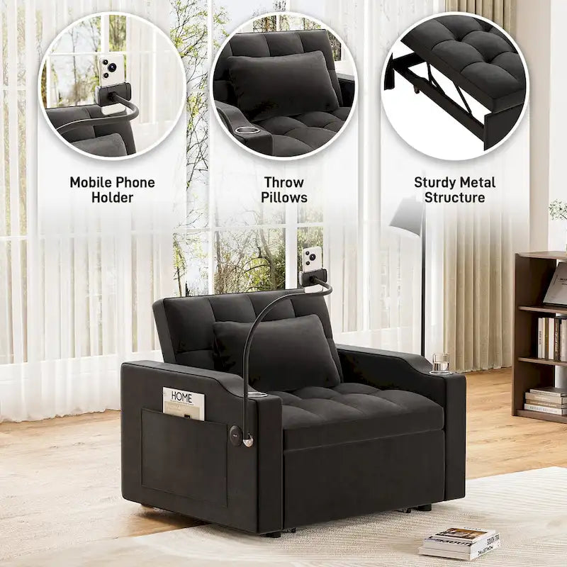 3-in-1 Multi-Functional Convertible Single Sleeper Sofa Bed