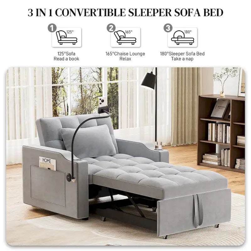 3-in-1 Multi-Functional Convertible Single Sleeper Sofa Bed
