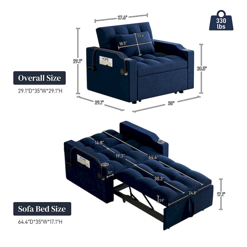 3-in-1 Multi-Functional Convertible Single Sleeper Sofa Bed