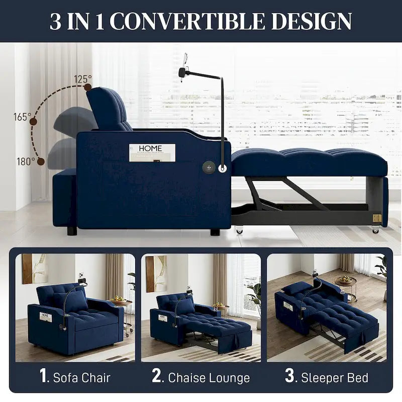 3-in-1 Multi-Functional Convertible Single Sleeper Sofa Bed