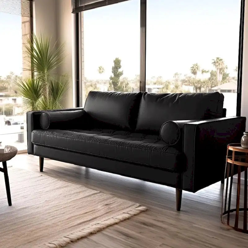 70.1" Faux Leather Sofa with Tapered Legs