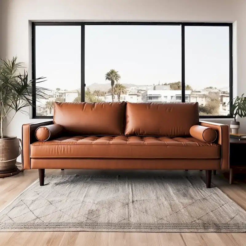 70.1" Faux Leather Sofa with Tapered Legs