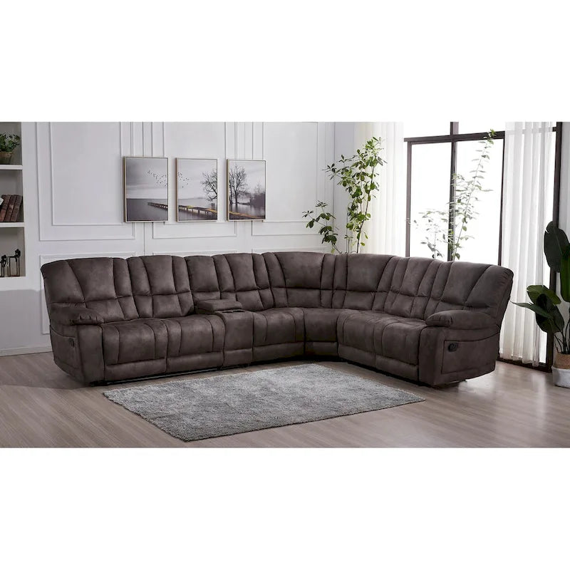 Betsy Furniture Large Microfiber Reclining Sectional Living Room Sofa in Grey