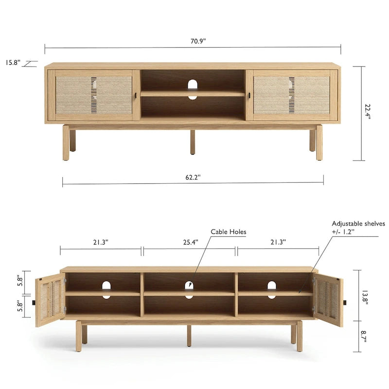 Mobile porta TV in legno con ante, consolle multimediale contemporanea