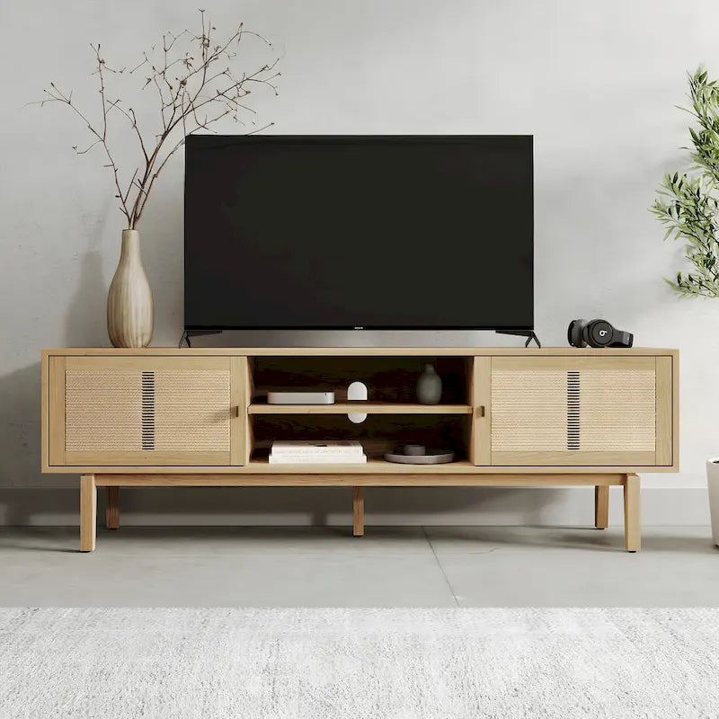 Mobile porta TV in legno con ante, consolle multimediale contemporanea