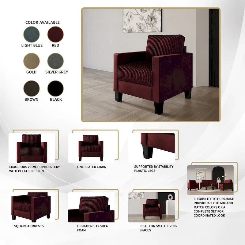 Corduroy Mid-Century Modern Velvet Upholstered Arm Chair