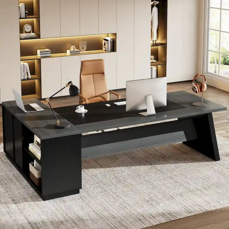 78.7-Inch L-Shaped Executive Desk Computer Desk with File Cabinet
