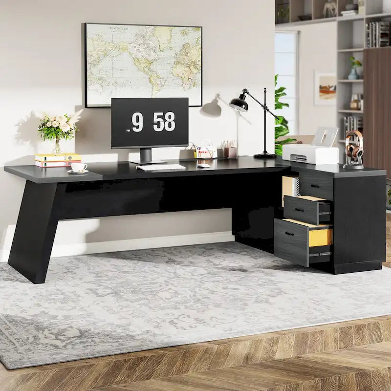 78.7-Inch L-Shaped Executive Desk Computer Desk with File Cabinet
