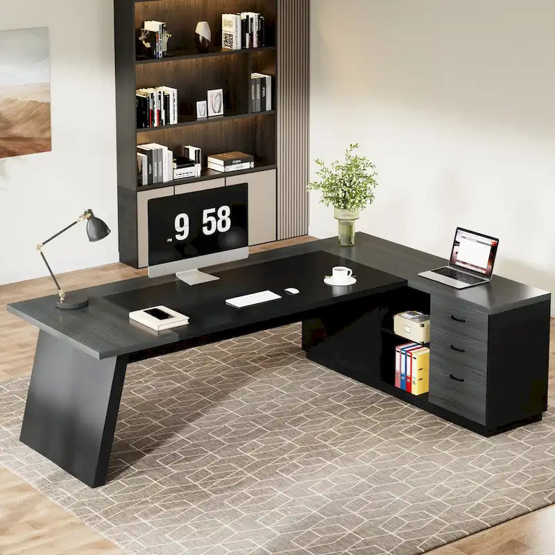 78.7-Inch L-Shaped Executive Desk Computer Desk with File Cabinet
