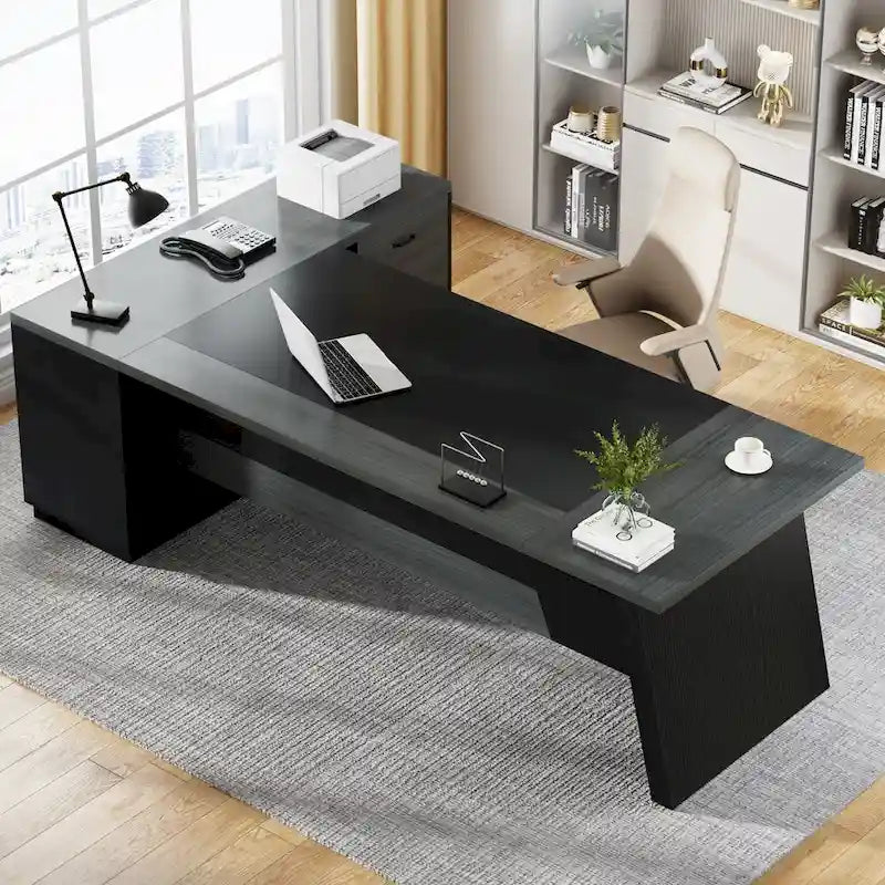 78.7-Inch L-Shaped Executive Desk Computer Desk with File Cabinet
