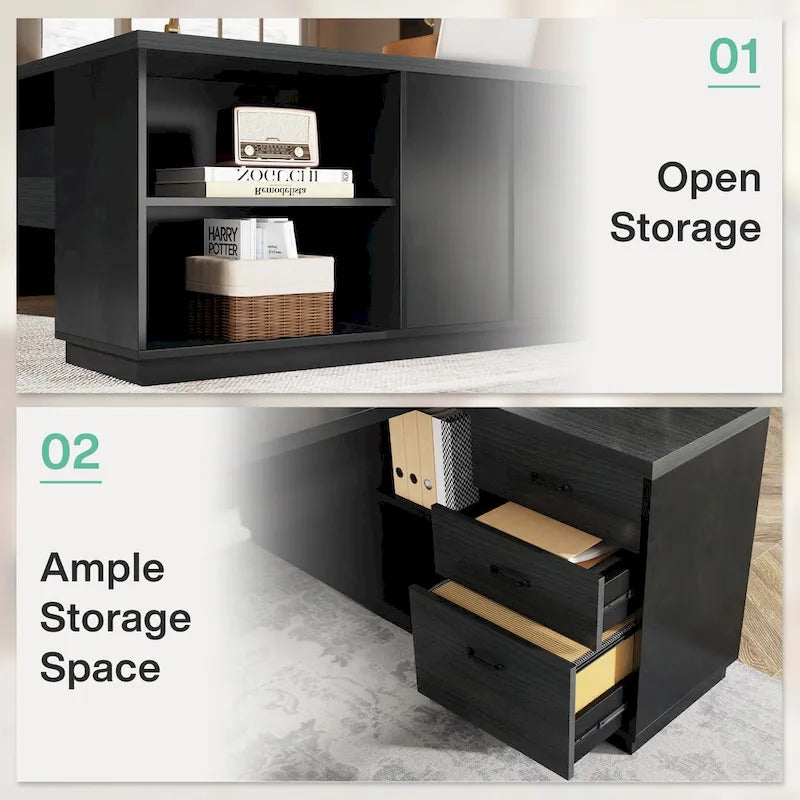 78.7-Inch L-Shaped Executive Desk Computer Desk with File Cabinet