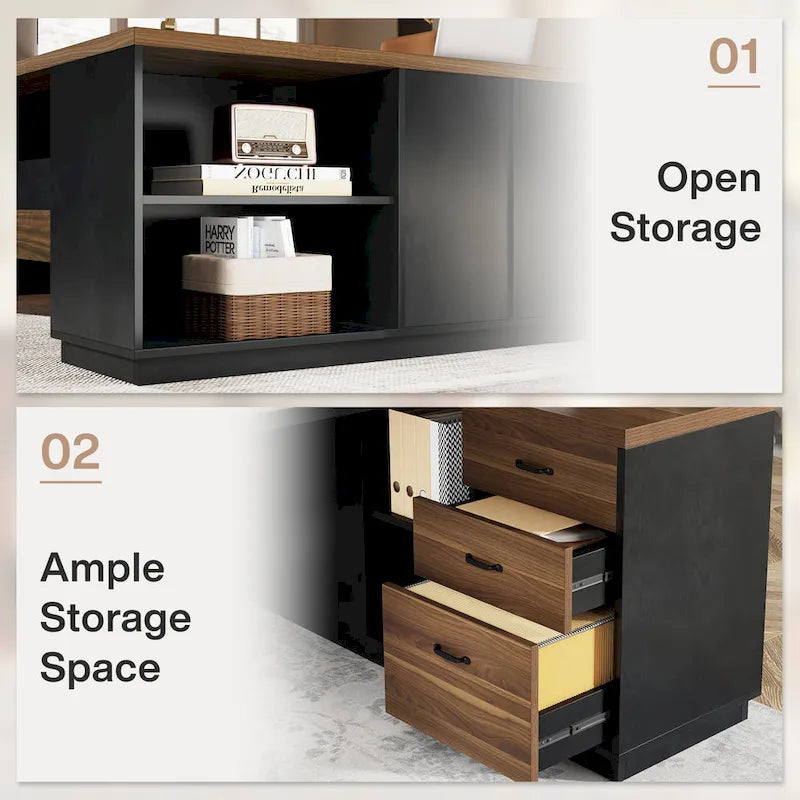 78.7-Inch L-Shaped Executive Desk Computer Desk with File Cabinet