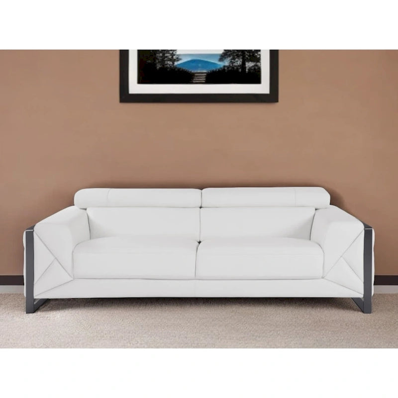 HomeRoots 89 White Italian Leather Sofa With Silver Legs - 35 H x 89 W x 43 D