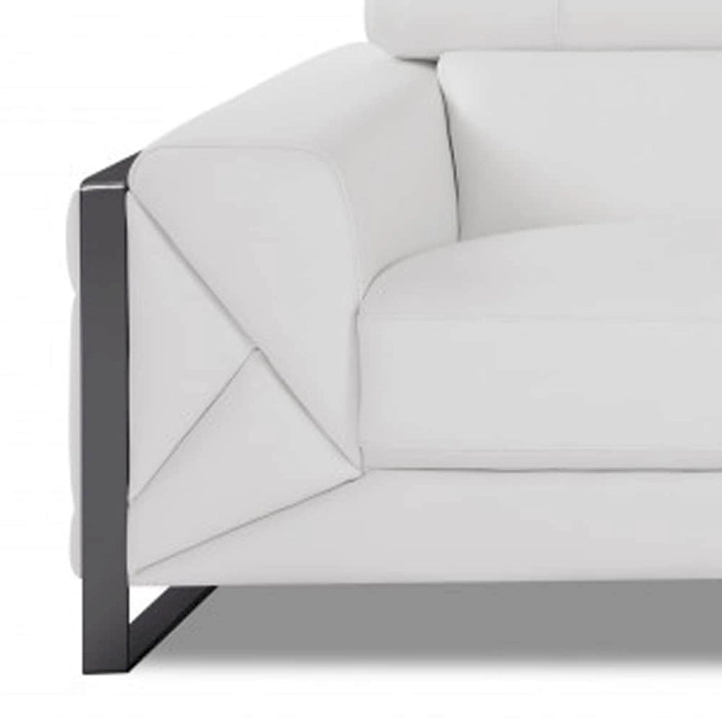 89" White Italian Leather Sofa with Silver Legs - 35H x 89W x 43D