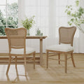 Chaises de salle à manger de style maison de campagne en hévéa avec dossier en rotin (ensemble de 2)