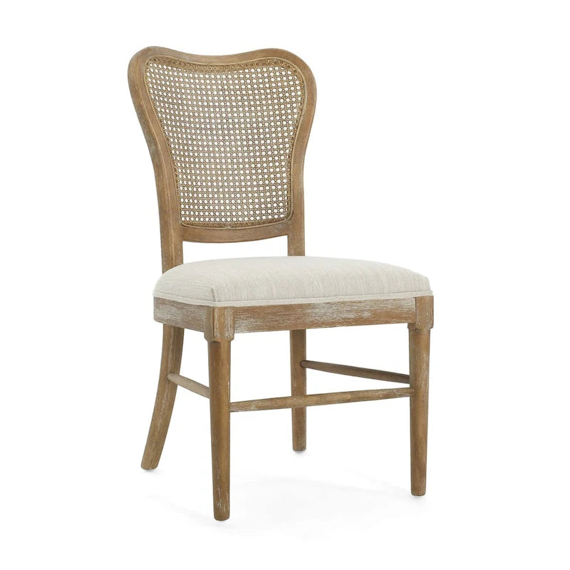 Chaises de salle à manger de style maison de campagne en hévéa avec dossier en rotin (ensemble de 2)