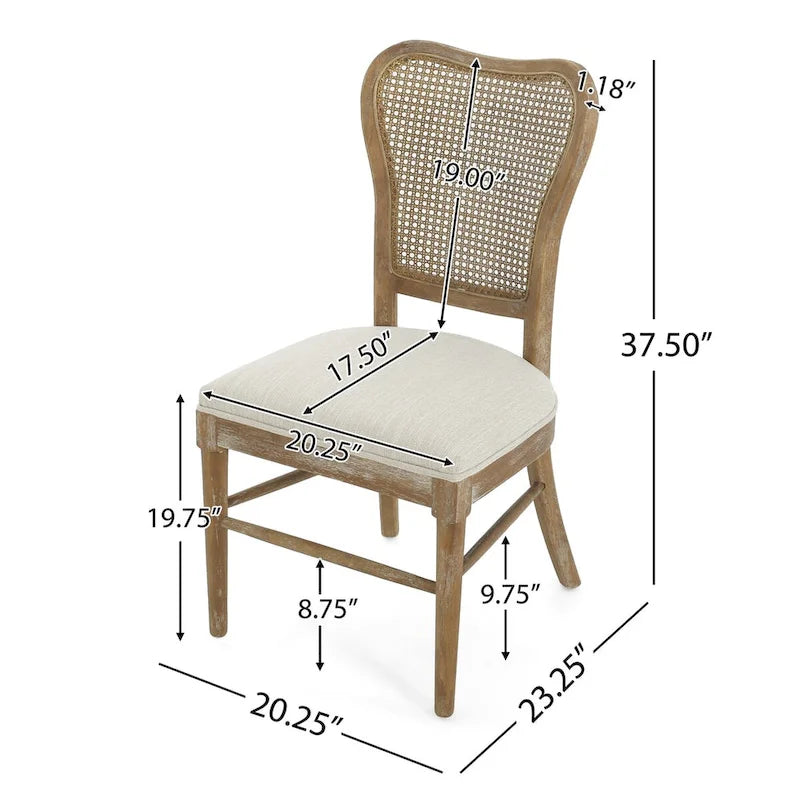 Chaises de salle à manger de style maison de campagne en hévéa avec dossier en rotin (ensemble de 2)
