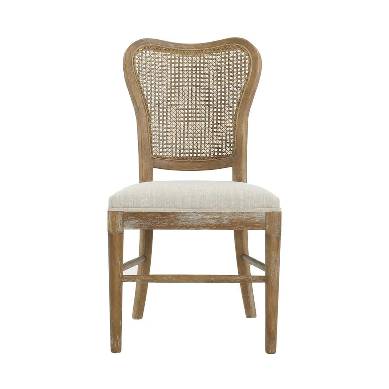 Chaises de salle à manger de style maison de campagne en hévéa avec dossier en rotin (ensemble de 2)