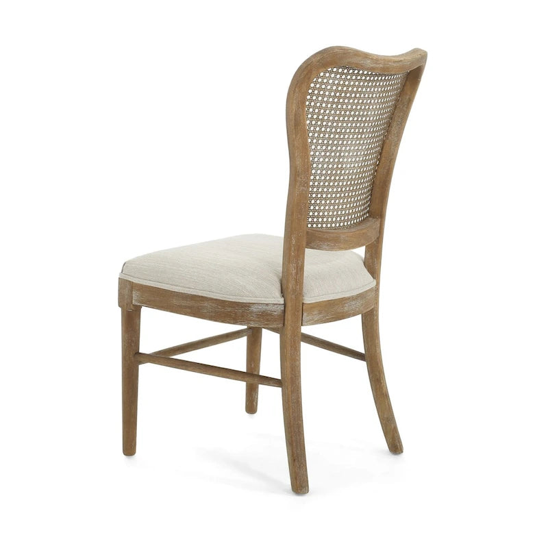 Chaises de salle à manger de style maison de campagne en hévéa avec dossier en rotin (ensemble de 2)