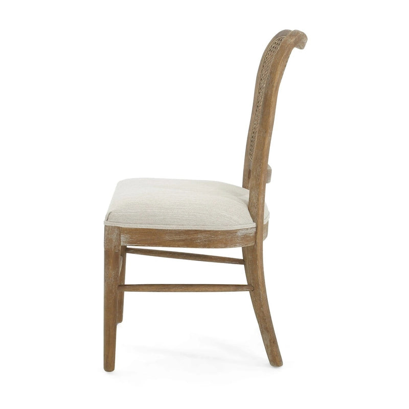 Chaises de salle à manger de style maison de campagne en hévéa avec dossier en rotin (ensemble de 2)