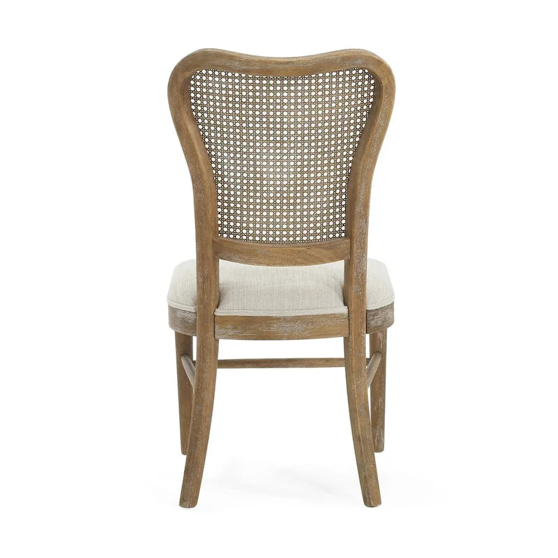 Chaises de salle à manger de style maison de campagne en hévéa avec dossier en rotin (ensemble de 2)